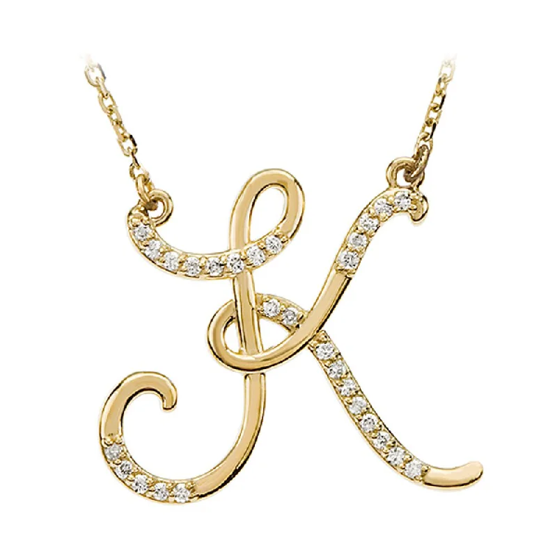 Lily bud necklace-1/8 Ctw Diamond 14k Yellow Gold Medium Script Initial K Necklace, 17in