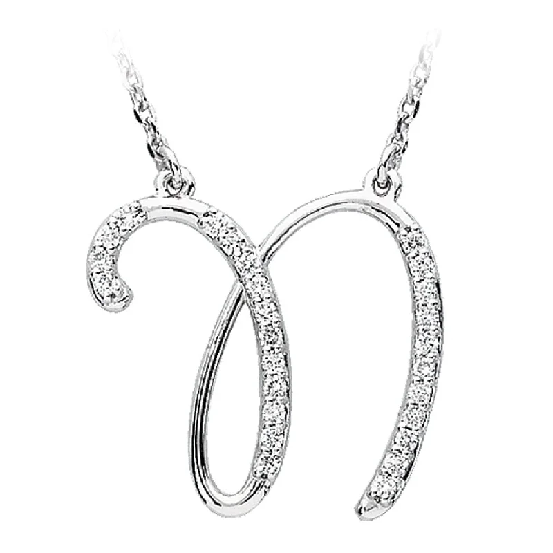 Sixteen-drop necklace-1/8 Ctw Diamond Sterling Silver Medium Script Initial N Necklace, 16in