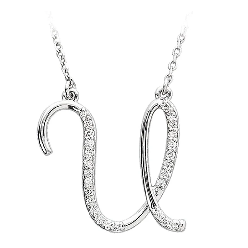 1/8 Ctw Diamond Sterling Silver Medium Script Initial U Necklace, 16in