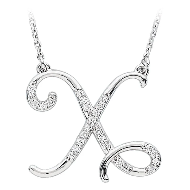 1/8 Ctw Diamond Sterling Silver Medium Script Initial X Necklace, 16in