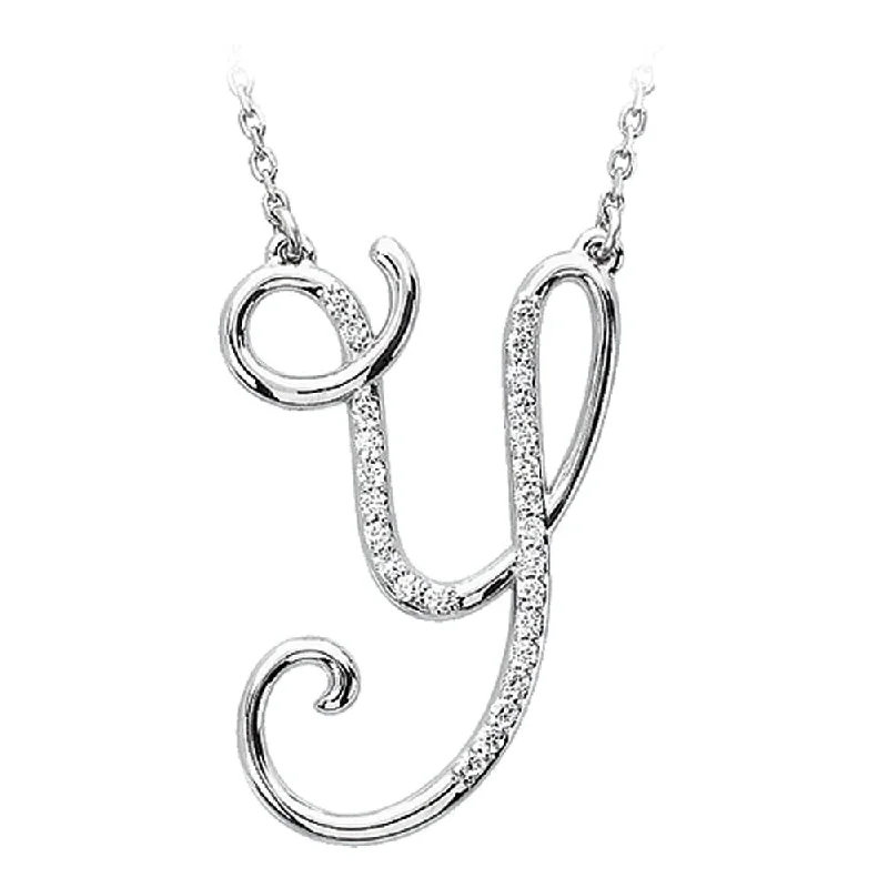 Milky haze necklace-1/8 Ctw Diamond Sterling Silver Medium Script Initial Y Necklace, 16in