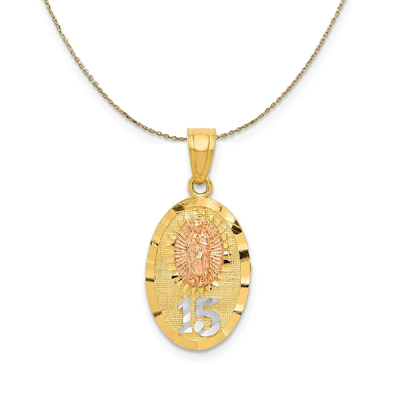 Inset groove necklace-14k Two Tone Gold and Rhodium Lady Of Guadalupe 15 Necklace