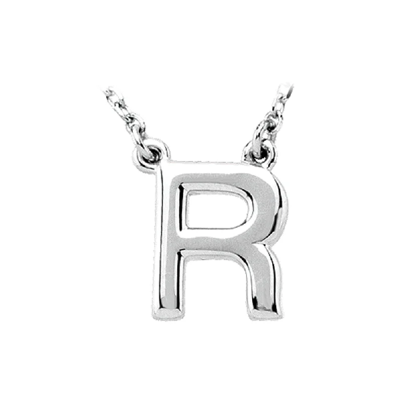 14K White Gold, Kendall Collection, Block Initial R Necklace, 16 Inch