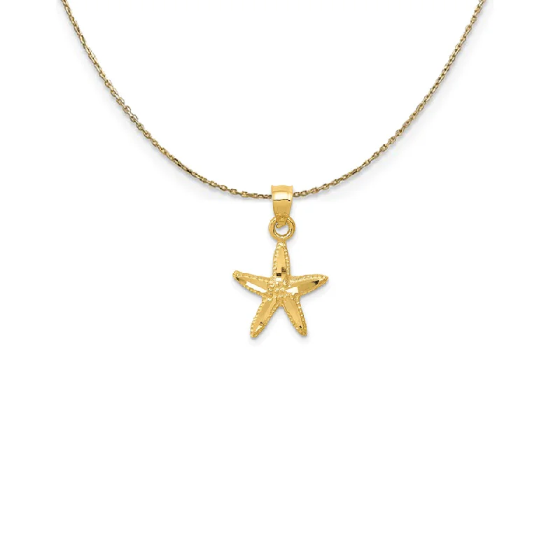 14k Yellow Gold 12mm Diamond Cut Starfish Necklace