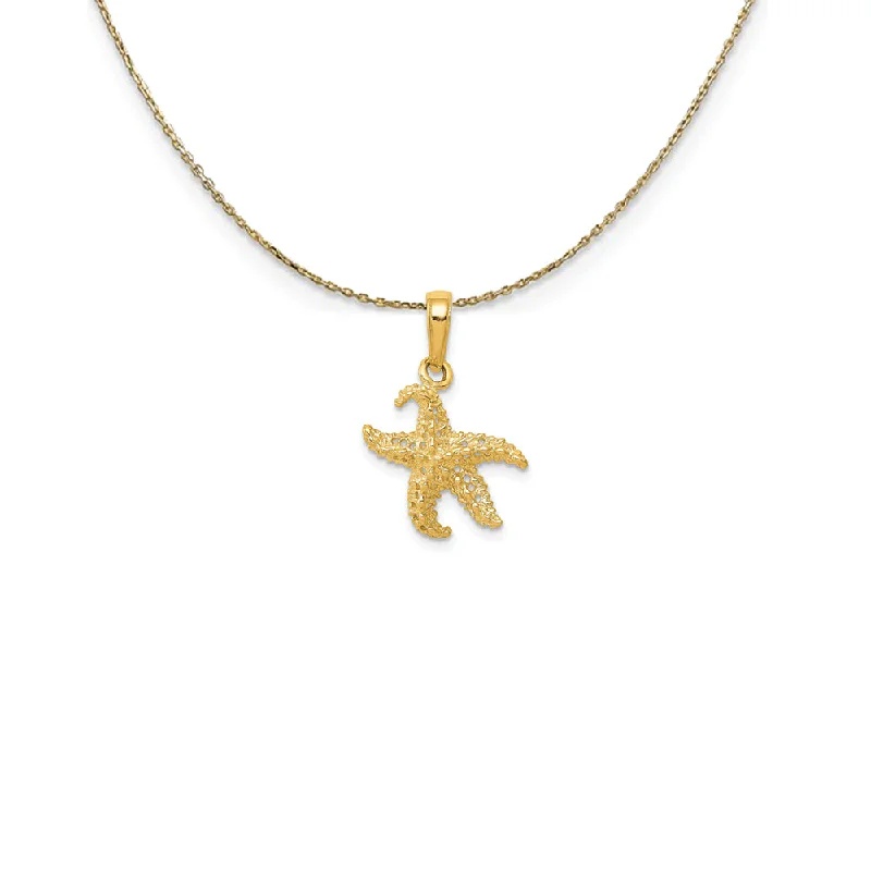 Violet bloom necklace-14k Yellow Gold 12mm Textured and Cutout Starfish Necklace