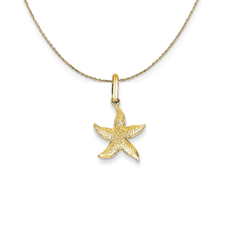 Stapled design necklace-14k Yellow Gold 14mm Textured Hollow Starfish Necklace