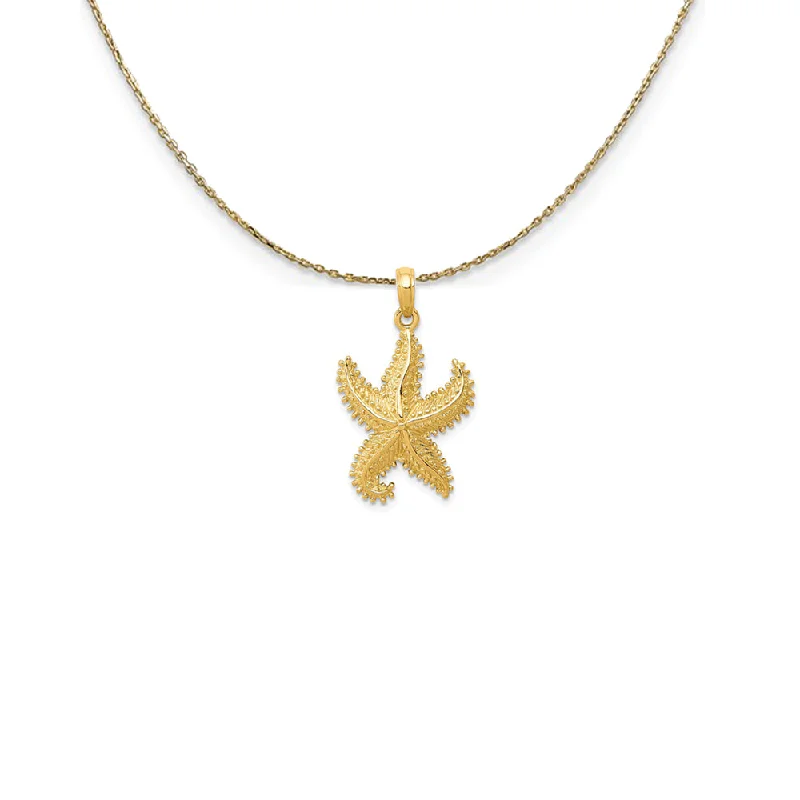 Scored groove necklace-14k Yellow Gold 16mm Textured 2D Starfish Necklace