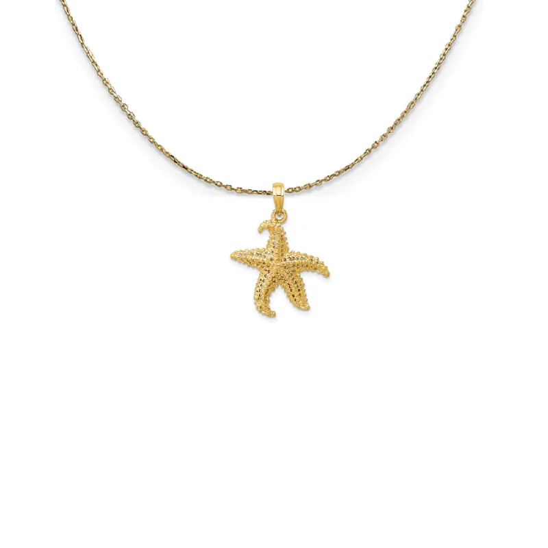 Frosted quartz necklace-14k Yellow Gold 19mm Textured and Cutout Starfish Necklace