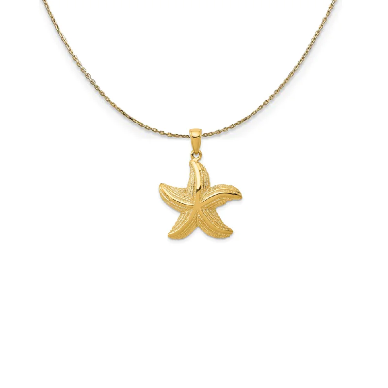 14k Yellow Gold 20mm Textured Sea Star Necklace