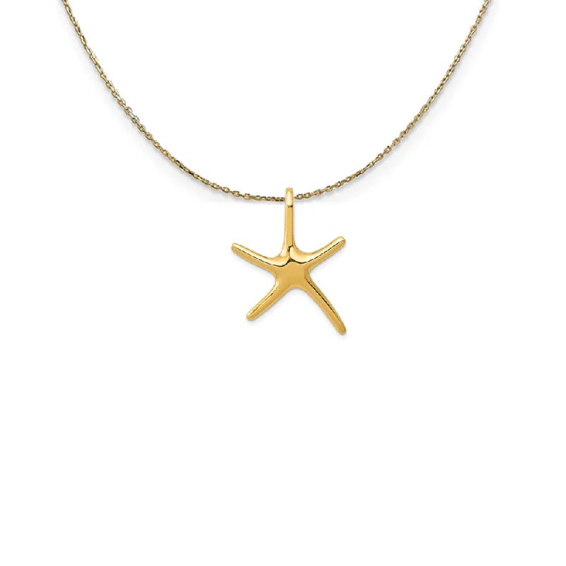 Jute cord necklace-14k Yellow Gold 22mm Polished Pencil Starfish Slide Necklace