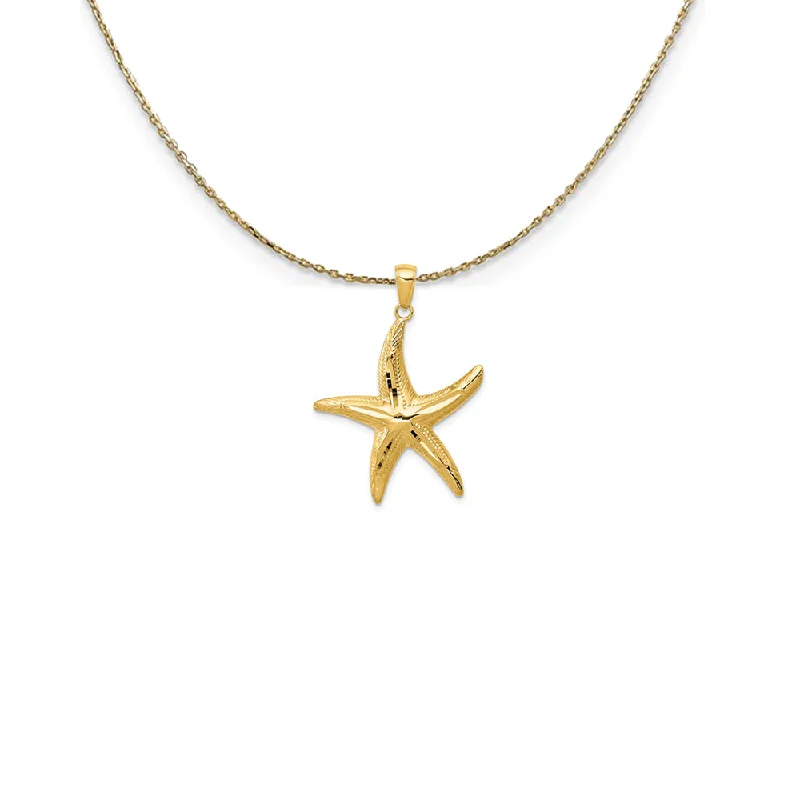 14k Yellow Gold 25mm Diamond Cut Starfish Necklace