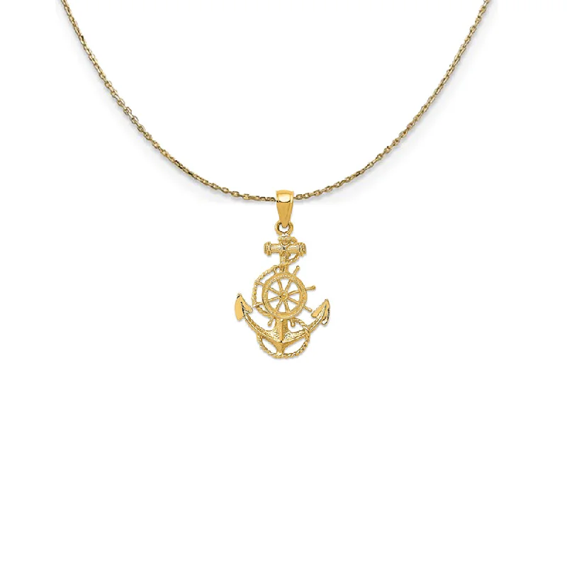 Sheen gem necklace-14k Yellow Gold 2D Anchor, Ship's Wheel and Rope Necklace