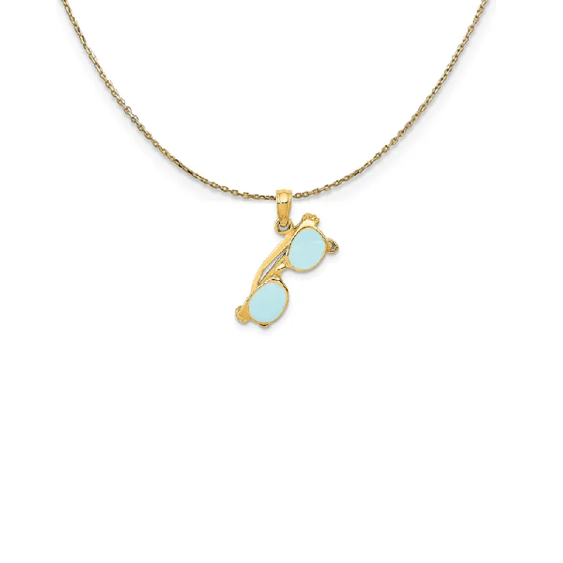 Offset gem necklace-14k Yellow Gold 3D Aqua Enameled Moveable Sunglasses Necklace