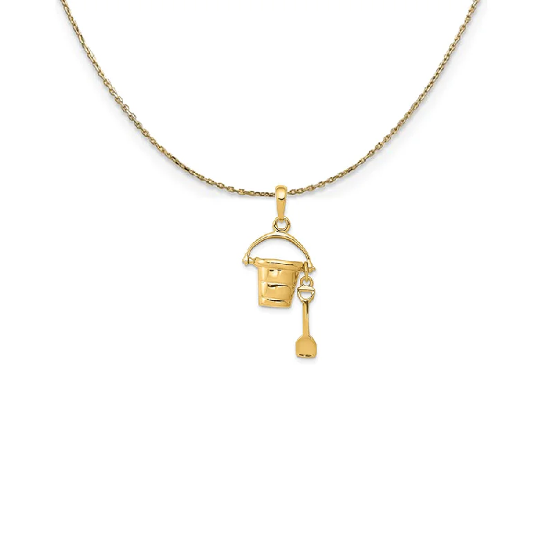 Satin finish necklace-14k Yellow Gold 3D Beach Pail with Shovel Necklace