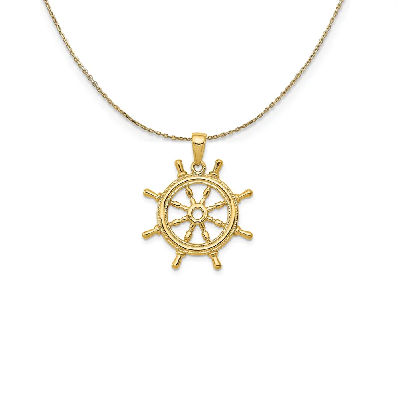 Chipped rim necklace-14k Yellow Gold 3Dimensional Ship's Wheel Necklace