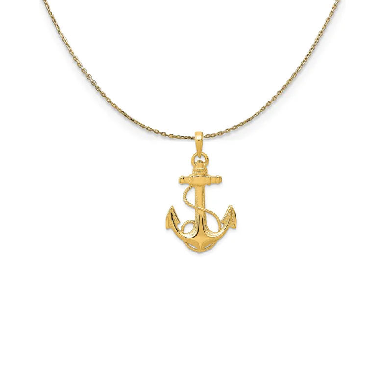 Grooved chain necklace-14k Yellow Gold Admiralty Anchor with Rope Necklace