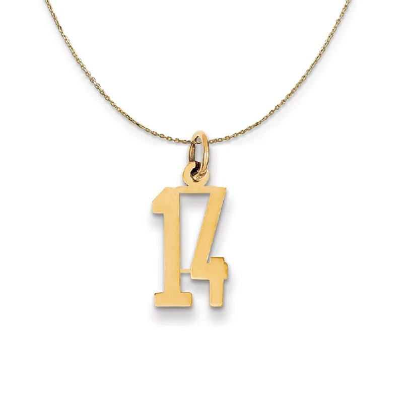 Celtic wave necklace-14k Yellow Gold, Alumni Small Elongated Number 14 Necklace