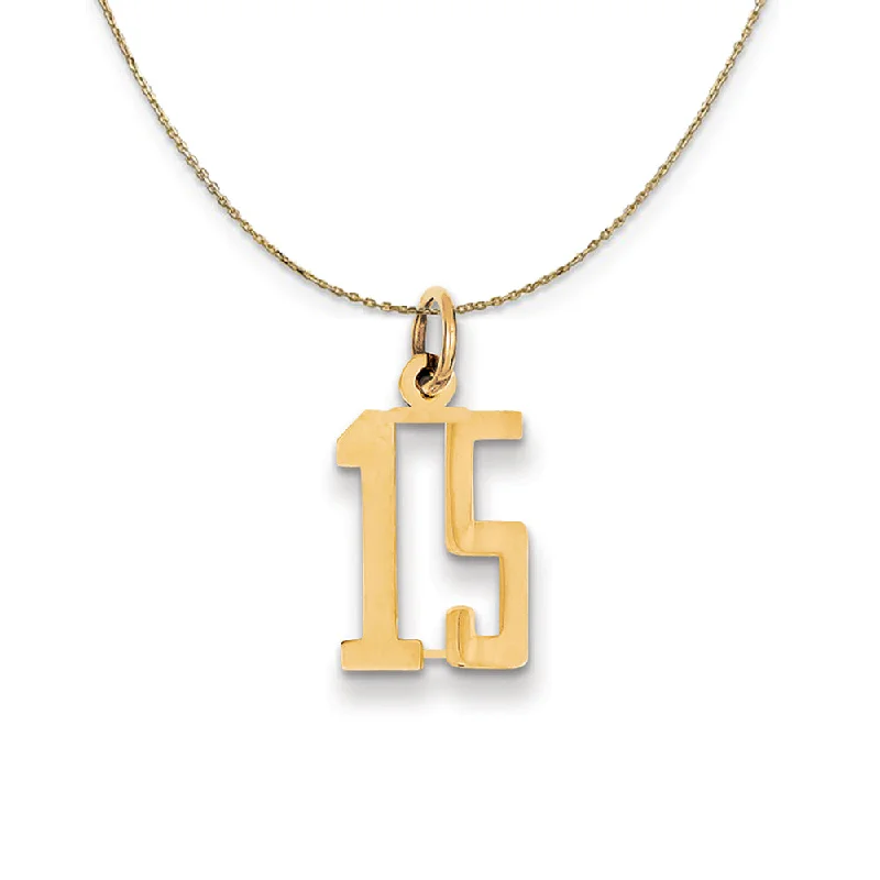 Peak gem necklace-14k Yellow Gold, Alumni Small Elongated Number 15 Necklace