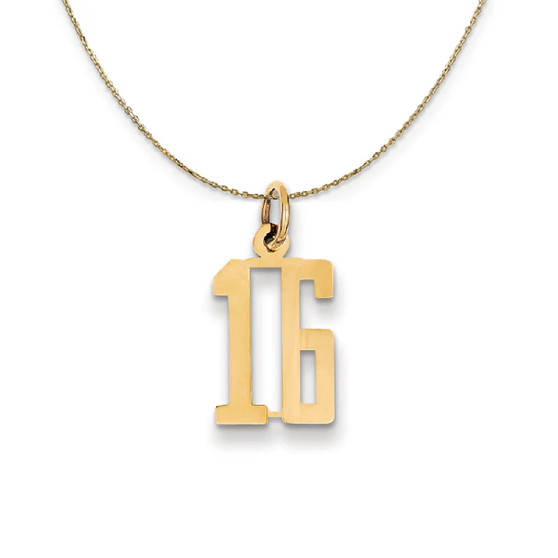 Crescent pendant necklace-14k Yellow Gold, Alumni Small Elongated Number 16 Necklace