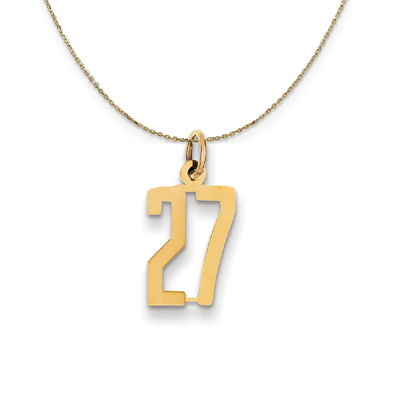 Maple wood necklace-14k Yellow Gold, Alumni Small Elongated Number 27 Necklace