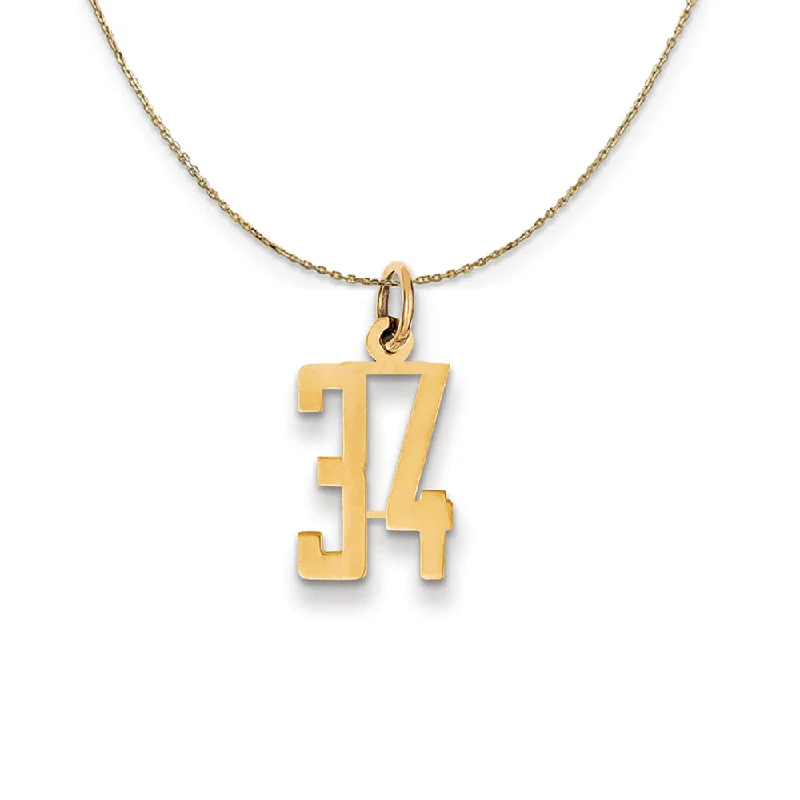 14k Yellow Gold, Alumni Small Elongated Number 34 Necklace