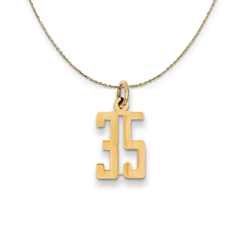 14k Yellow Gold, Alumni Small Elongated Number 35 Necklace