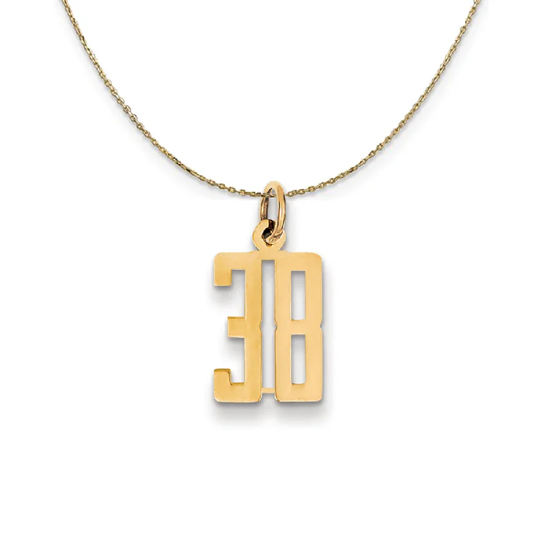 14k Yellow Gold, Alumni Small Elongated Number 38 Necklace