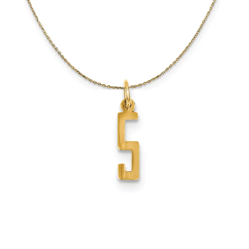 14k Yellow Gold, Alumni Small Elongated Number 5 Necklace