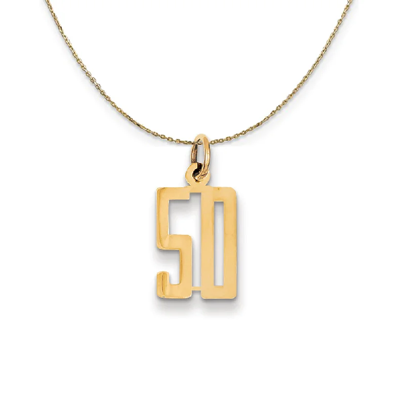 14k Yellow Gold, Alumni Small Elongated Number 50 Necklace