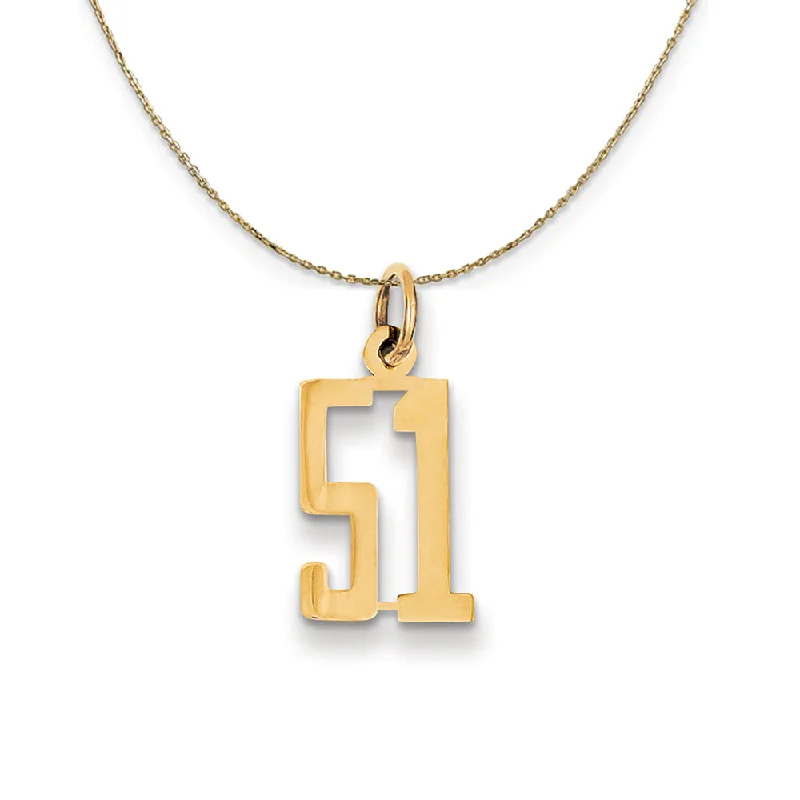 Faint dye necklace-14k Yellow Gold, Alumni Small Elongated Number 51 Necklace