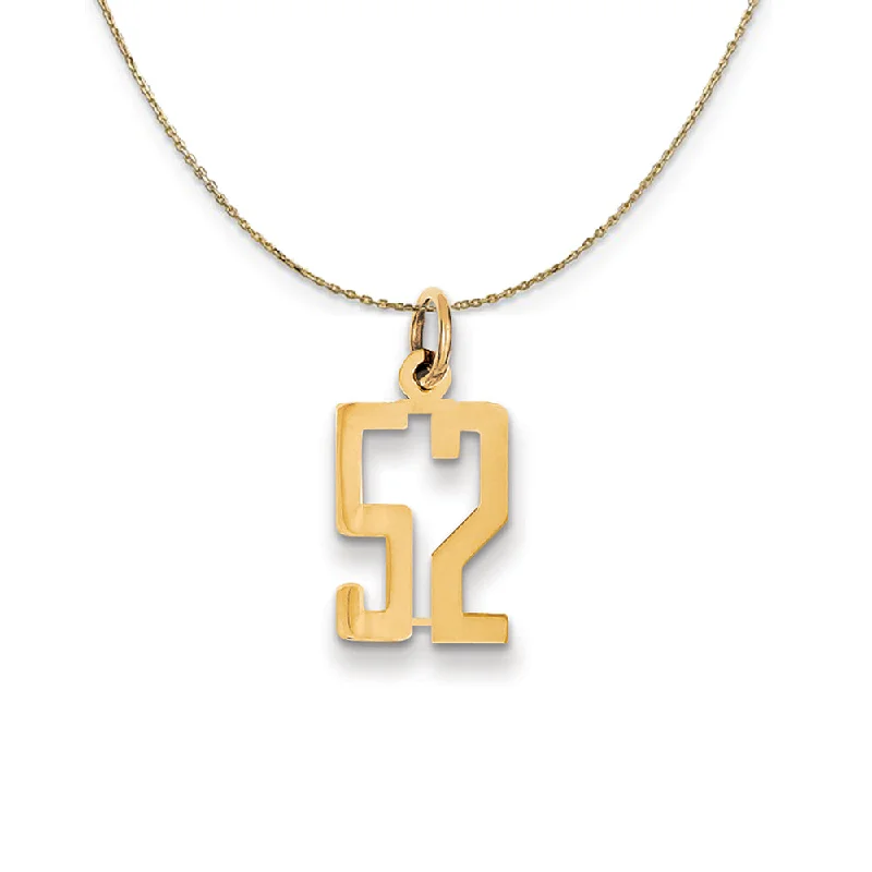 14k Yellow Gold, Alumni Small Elongated Number 52 Necklace