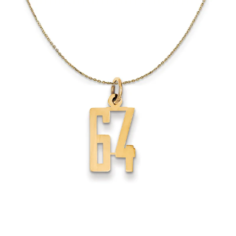 14k Yellow Gold, Alumni Small Elongated Number 64 Necklace