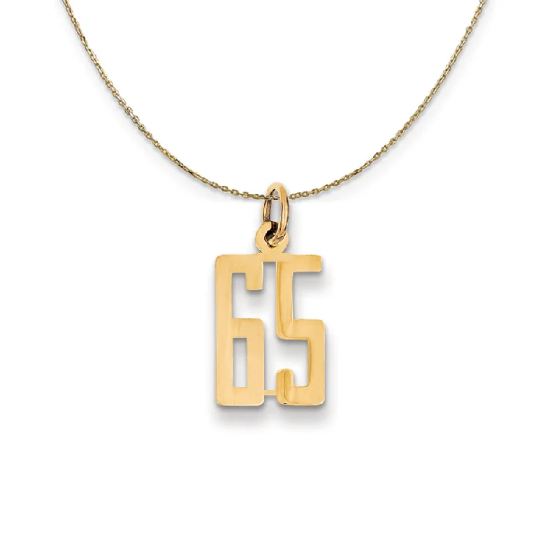 Worn edge necklace-14k Yellow Gold, Alumni Small Elongated Number 65 Necklace