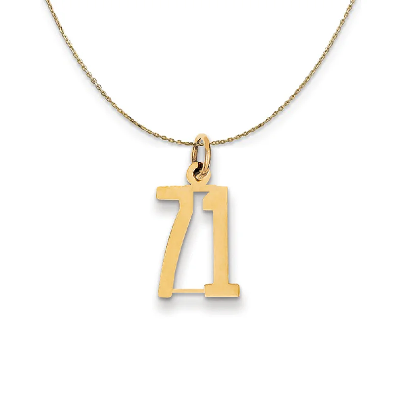 14k Yellow Gold, Alumni Small Elongated Number 71 Necklace