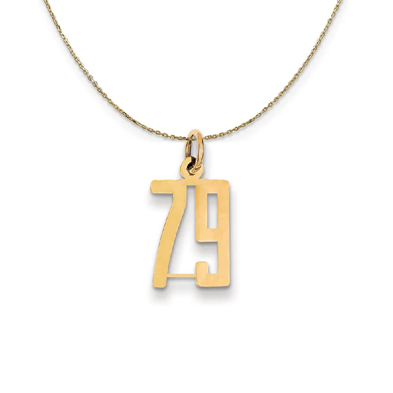 14k Yellow Gold, Alumni Small Elongated Number 79 Necklace