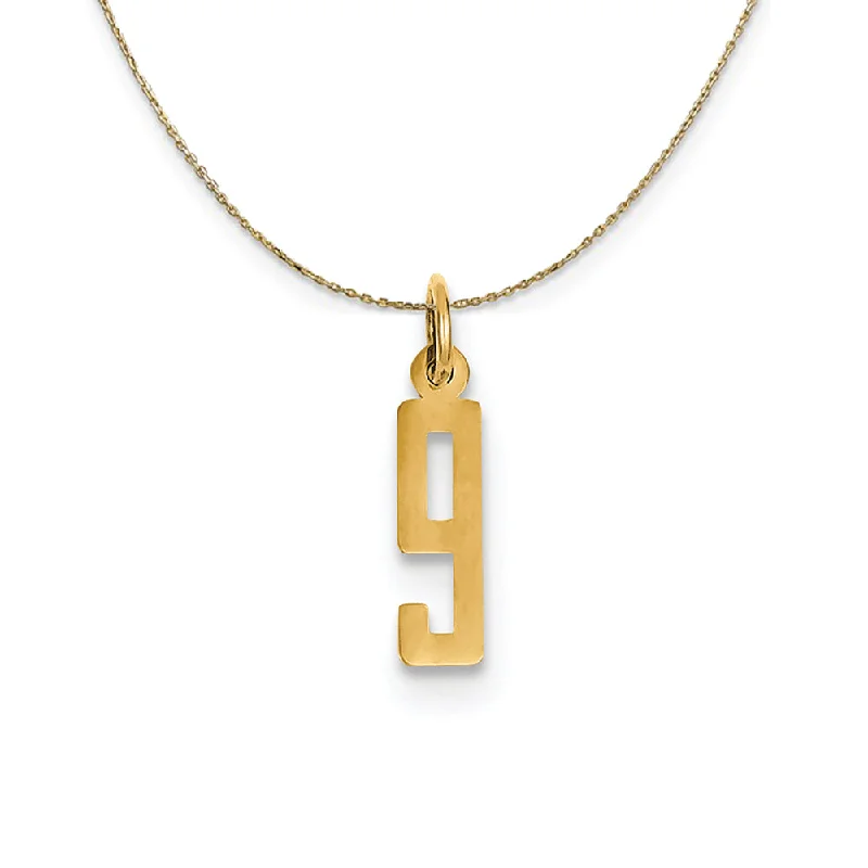 Fossil fragment necklace-14k Yellow Gold, Alumni Small Elongated Number 9 Necklace