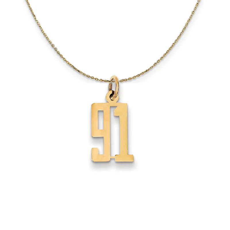 Snap hinge necklace-14k Yellow Gold, Alumni Small Elongated Number 91 Necklace