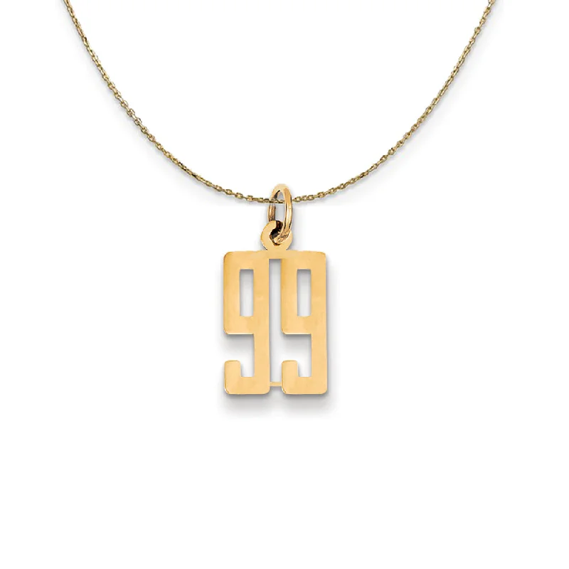 14k Yellow Gold, Alumni Small Elongated Number 99 Necklace