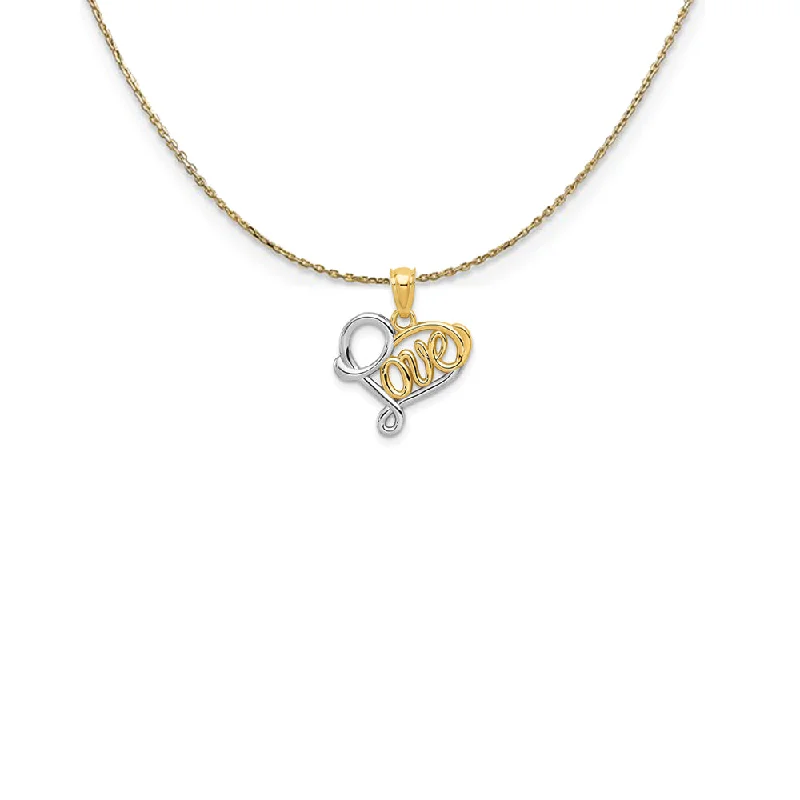 Moor grass necklace-14k Yellow Gold and Rhodium 2-Tone Love Script Heart Necklace