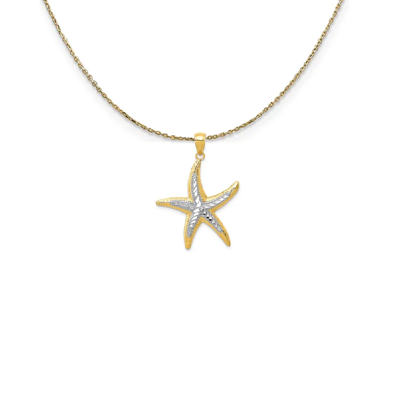 Barley stalk necklace-14k Yellow Gold and Rhodium 25mm Two Tone Starfish Necklace