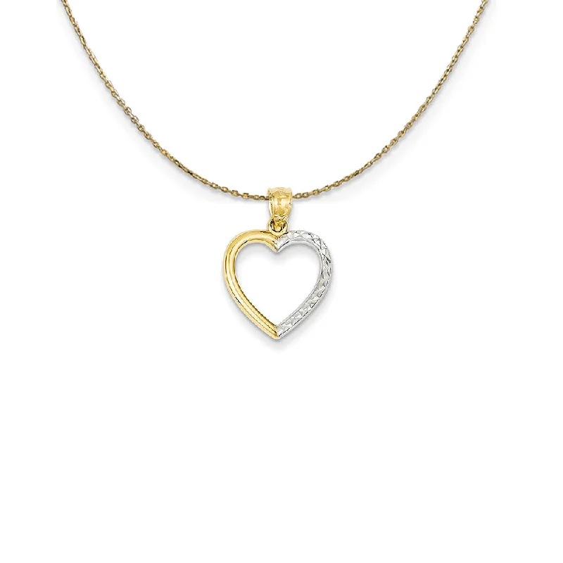 Copper chain necklace-14k Yellow Gold and Rhodium Half Diamond Cut Heart Necklace