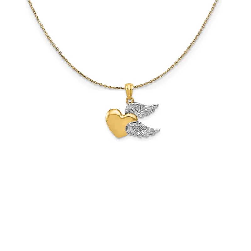 Faint dye necklace-14k Yellow Gold and Rhodium Two Tone Heart with Wings Necklace