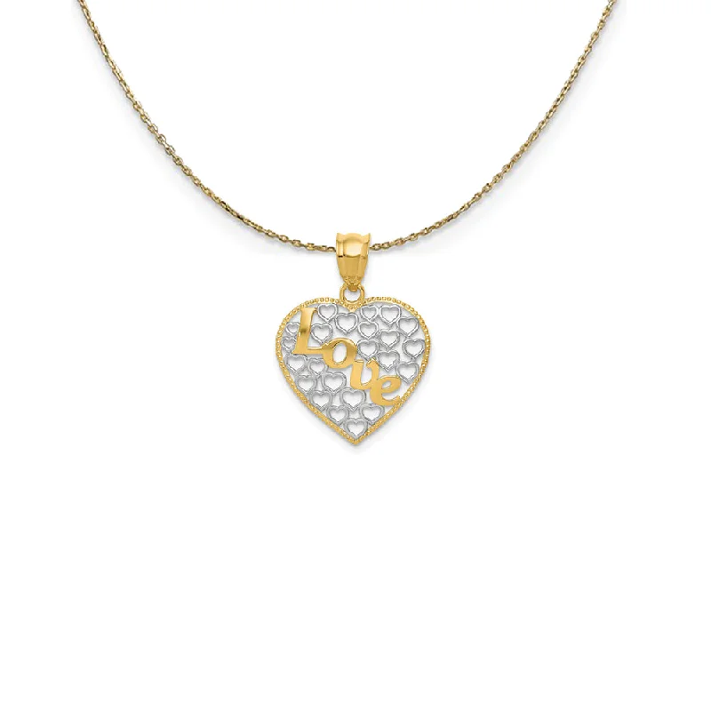 14k Yellow Gold and Rhodium Two Tone Love Heart Necklace