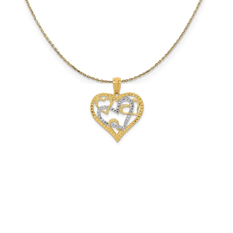 Chiseled cut necklace-14k Yellow Gold and Rhodium Two Tone Multi Heart Necklace