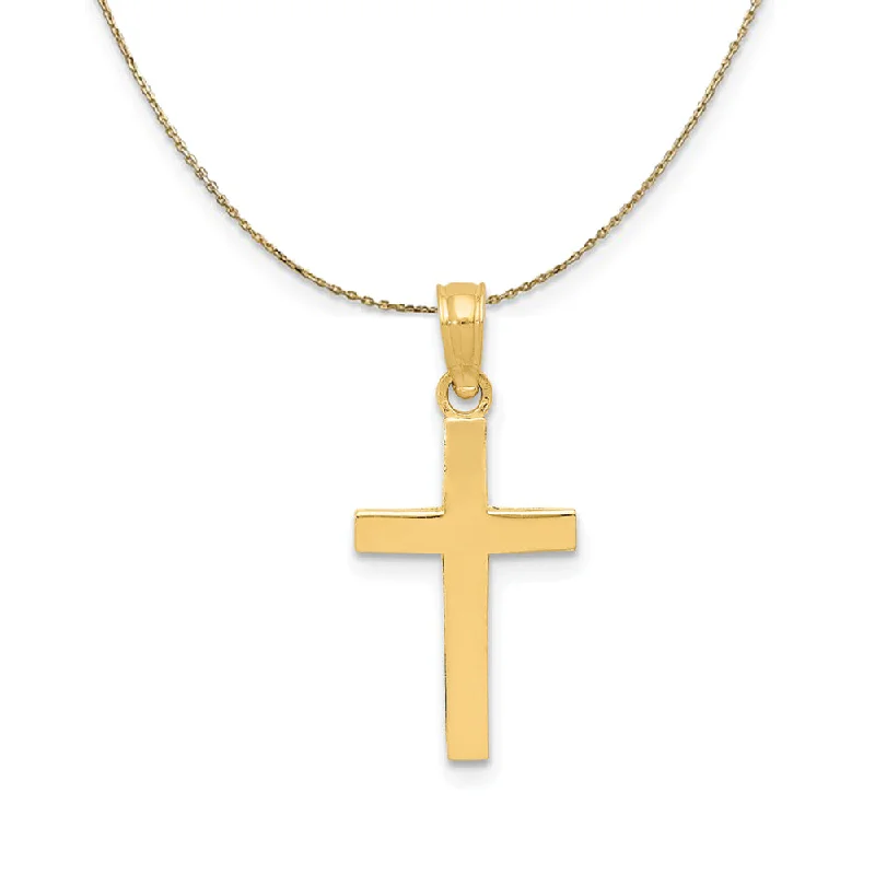 Woven cord necklace-14k Yellow Gold, Beveled Latin Cross Necklace