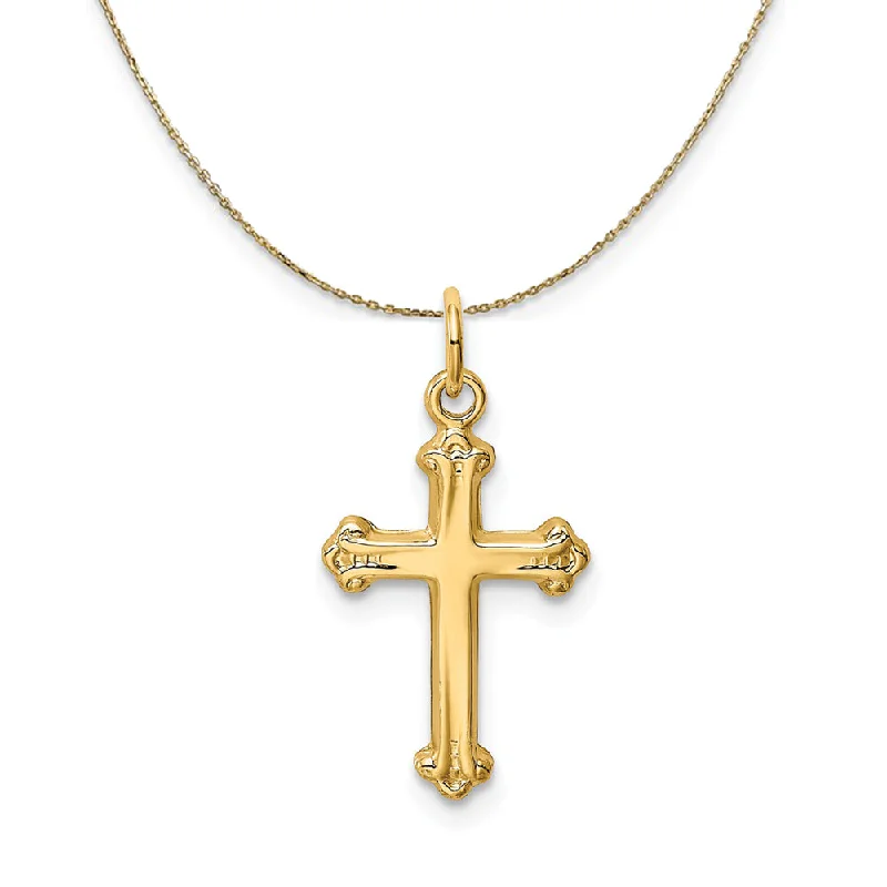 Scored groove necklace-14k Yellow Gold Budded Cross Necklace