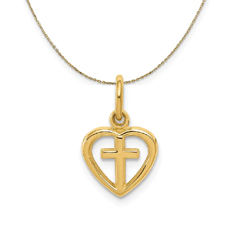 Steel toned necklace-14k Yellow Gold Cross in Heart Necklace