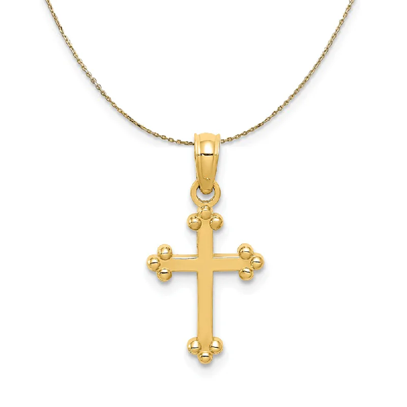 14k Yellow Gold, Dainty, Budded Cross Necklace