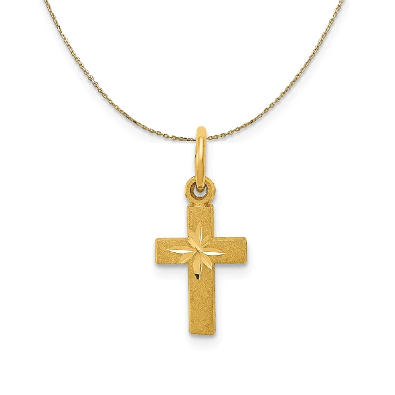 14k Yellow Gold, Dainty, Satin Cross Necklace