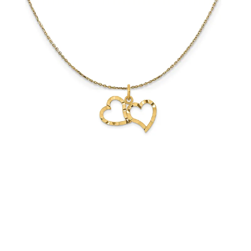 Grooved chain necklace-14k Yellow Gold Diamond Cut Double Heart Necklace